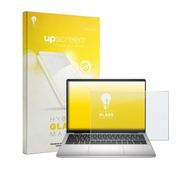 Parte frontal de un envase de producto con el logotipo de la marca upscreen. Al lado se muestra el dispositivo Dell Dell Pro 1