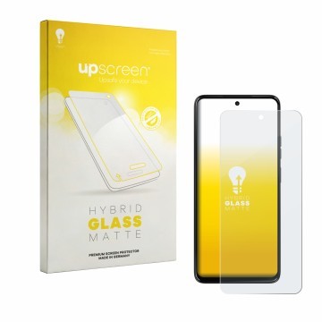 Parte frontale di una confezione del prodotto con il logo del marchio upscreen. Accanto è raffigurato il dispositivo Motorola 