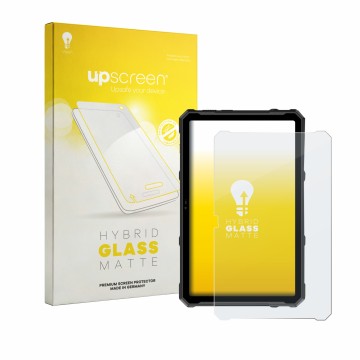 Parte frontal de un envase de producto con el logotipo de la marca upscreen. Al lado se muestra el dispositivo Ulefone Armor P
