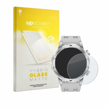 Face avant d’un emballage produit avec le logo de la marque upscreen. À côté, l’appareil FitVigor Smartwatch 1.53