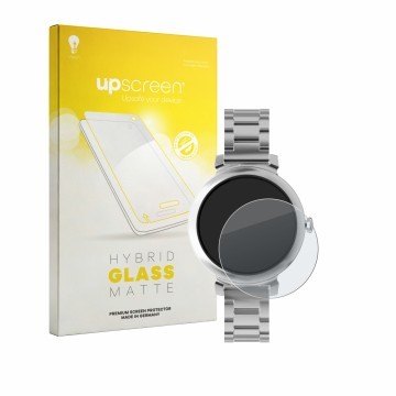 Face avant d’un emballage produit avec le logo de la marque upscreen. À côté, l’appareil ZenWatch Lily 1.1