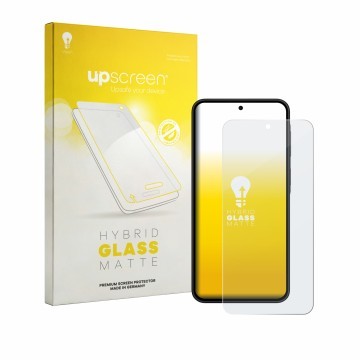 Vorderseite einer Produktverpackung mit dem Markenlogo upscreen. Daneben ist das Gerät Samsung Galaxy A27 5G mit dem zugehörig