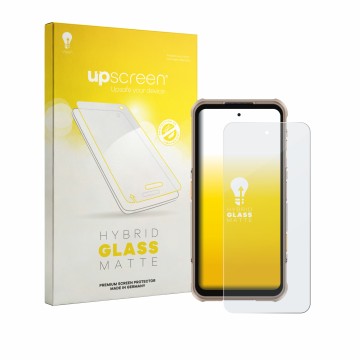 Vorderseite einer Produktverpackung mit dem Markenlogo upscreen. Daneben ist das Gerät Ulefone RugOne Xever 8 mit dem zugehöri