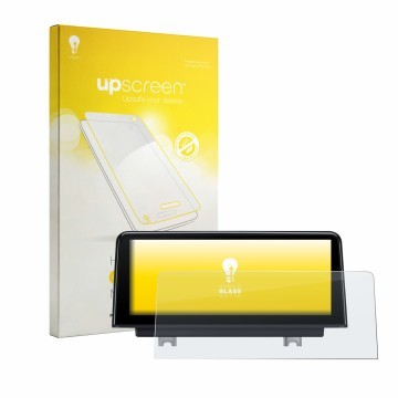 Parte frontal de un envase de producto con el logotipo de la marca upscreen. Al lado se muestra el dispositivo Xtrons QBBH14NB