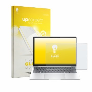 Face avant d’un emballage produit avec le logo de la marque upscreen. À côté, l’appareil HP EliteBook 8 G2i 13