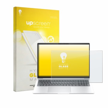 Face avant d’un emballage produit avec le logo de la marque upscreen. À côté, l’appareil HP EliteBook 8 G2a 16