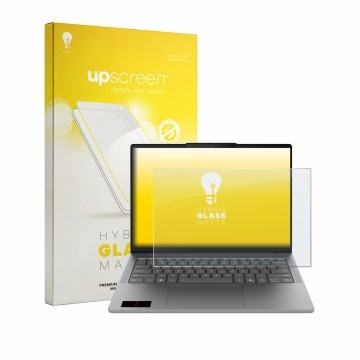 Parte frontale di una confezione del prodotto con il logo del marchio upscreen. Accanto è raffigurato il dispositivo Lenovo Id