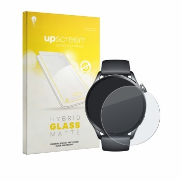 Face avant d’un emballage produit avec le logo de la marque upscreen. À côté, l’appareil Xiaomi Watch S5 est représenté avec l