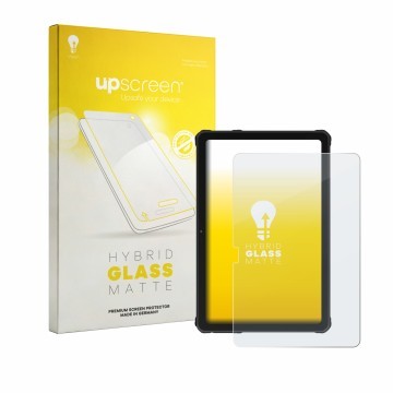 Vorderseite einer Produktverpackung mit dem Markenlogo upscreen. Daneben ist das Gerät Oukitel RT10 mit dem zugehörigen Displa