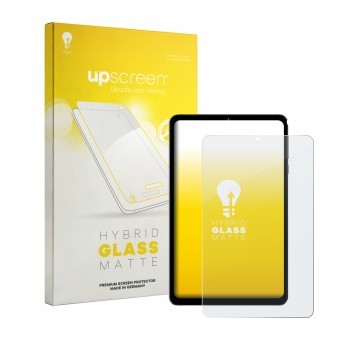 Parte frontal de un envase de producto con el logotipo de la marca upscreen. Al lado se muestra el dispositivo Headwolf FPad 6