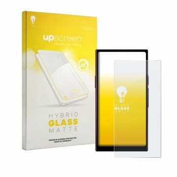 Parte frontal de un envase de producto con el logotipo de la marca upscreen. Al lado se muestra el dispositivo Hiby R8 II con 