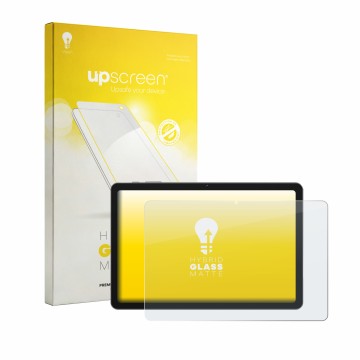 Parte frontal de un envase de producto con el logotipo de la marca upscreen. Al lado se muestra el dispositivo BNCF Bpad 10 co