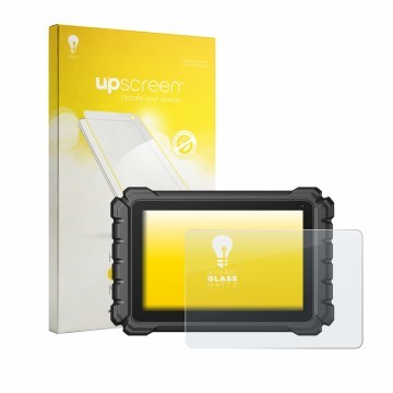 Parte frontal de un envase de producto con el logotipo de la marca upscreen. Al lado se muestra el dispositivo Topdon One con 