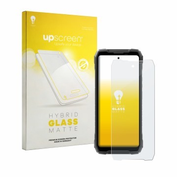 Face avant d’un emballage produit avec le logo de la marque upscreen. À côté, l’appareil Blackview Rock 5 est représenté avec 