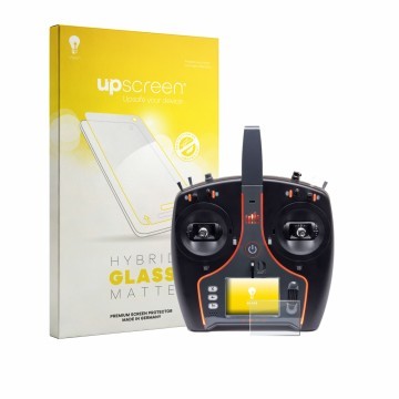 Face avant d’un emballage produit avec le logo de la marque upscreen. À côté, l’appareil Spektrum NX7e Plus est représenté ave