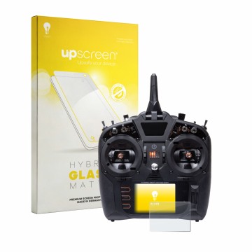 Face avant d’un emballage produit avec le logo de la marque upscreen. À côté, l’appareil Spektrum NX8 Plus est représenté avec