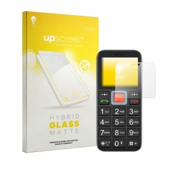 Front side of a product packaging with the brand logo upscreen. Next to it is the device Easyfone Prime A5 shown with the corr