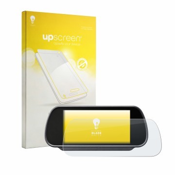 Face avant d’un emballage produit avec le logo de la marque upscreen. À côté, l’appareil Falcon Mirror Monitor FN-MWCS-M7-R es