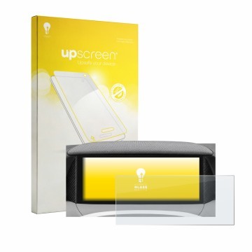 Parte frontal de un envase de producto con el logotipo de la marca upscreen. Al lado se muestra el dispositivo MG S5 EV ZS3E 2