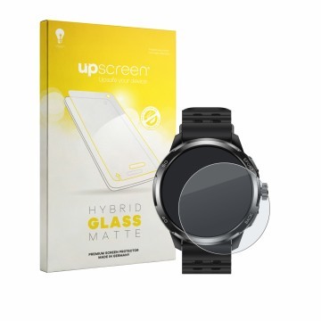 Parte frontal de un envase de producto con el logotipo de la marca upscreen. Al lado se muestra el dispositivo Ulefone Armor W