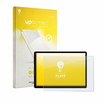 Face avant d’un emballage produit avec le logo de la marque upscreen. À côté, l’appareil Juno Tab 4 10.5