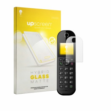 Parte frontale di una confezione del prodotto con il logo del marchio upscreen. Accanto è raffigurato il dispositivo Panasonic