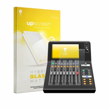 Parte frontale di una confezione del prodotto con il logo del marchio upscreen. Accanto è raffigurato il dispositivo Yamaha DM