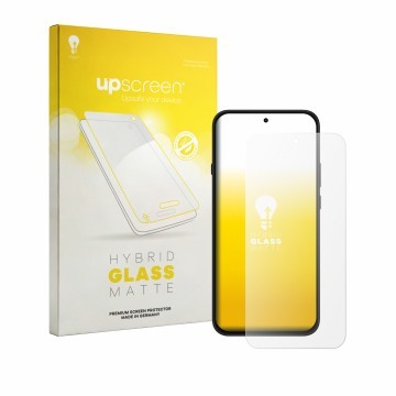 Parte frontale di una confezione del prodotto con il logo del marchio upscreen. Accanto è raffigurato il dispositivo Nothing P