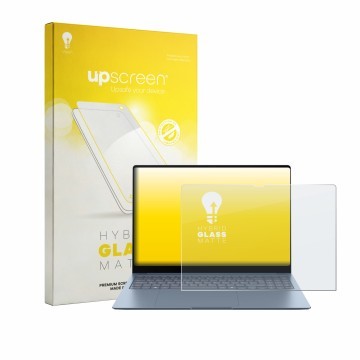 Vorderseite einer Produktverpackung mit dem Markenlogo upscreen. Daneben ist das Gerät Samsung Galaxy Book6 Edge 16