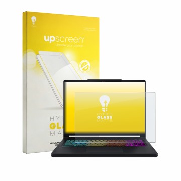 Parte frontale di una confezione del prodotto con il logo del marchio upscreen. Accanto è raffigurato il dispositivo MSI Cross