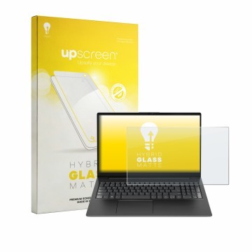 Vorderseite einer Produktverpackung mit dem Markenlogo upscreen. Daneben ist das Gerät Lenovo V15 7915 mit dem zugehörigen Dis