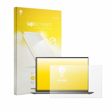 Parte frontal de un envase de producto con el logotipo de la marca upscreen. Al lado se muestra el dispositivo LG gram 16Z90TL
