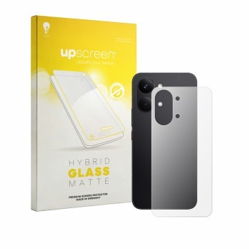Face avant d’un emballage produit avec le logo de la marque upscreen. À côté, l’appareil Xiaomi Poco X8 Pro Max (Arrière) est 