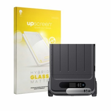 Parte frontal de un envase de producto con el logotipo de la marca upscreen. Al lado se muestra el dispositivo Anker SOLIX Eve