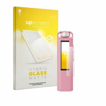 Parte frontal de un envase de producto con el logotipo de la marca upscreen. Al lado se muestra el dispositivo FiiO SnowSky Ec
