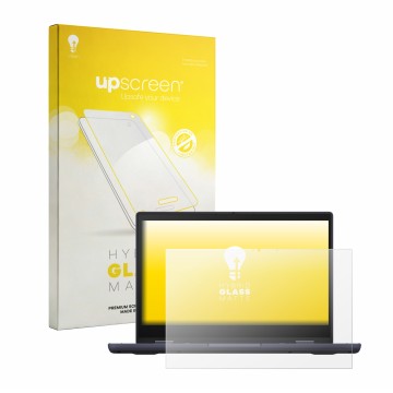 Vorderseite einer Produktverpackung mit dem Markenlogo upscreen. Daneben ist das Gerät ASUS ExpertBook BR1402 mit dem zugehöri