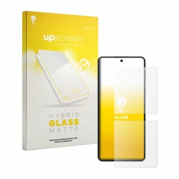 Vorderseite einer Produktverpackung mit dem Markenlogo upscreen. Daneben ist das Gerät Samsung Galaxy Z Flip 8 mit dem zugehör