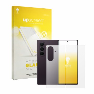 Vorderseite einer Produktverpackung mit dem Markenlogo upscreen. Daneben ist das Gerät Samsung Galaxy Z Fold 8 Ultra (Display+