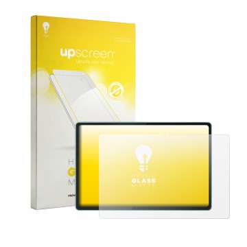 Parte frontal de un envase de producto con el logotipo de la marca upscreen. Al lado se muestra el dispositivo Motorola Moto P