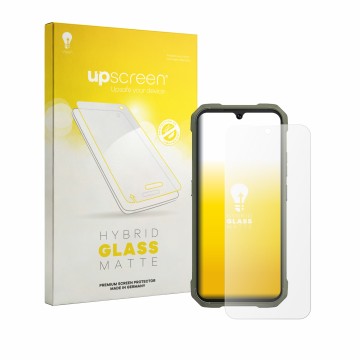 Parte frontale di una confezione del prodotto con il logo del marchio upscreen. Accanto è raffigurato il dispositivo Cubot Kin