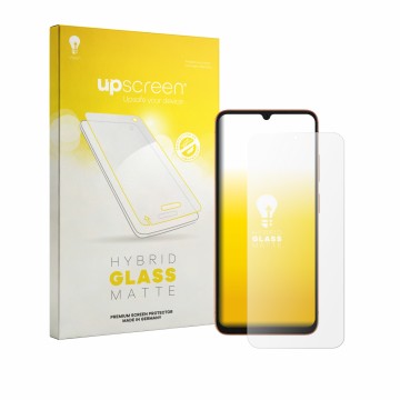 Face avant d’un emballage produit avec le logo de la marque upscreen. À côté, l’appareil Doogee Note 57 Lite est représenté av