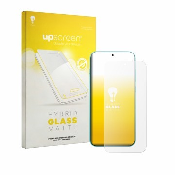 Parte frontale di una confezione del prodotto con il logo del marchio upscreen. Accanto è raffigurato il dispositivo Oppo F35 