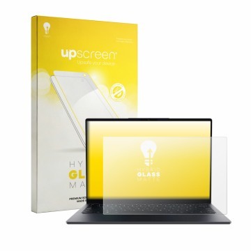 Face avant d’un emballage produit avec le logo de la marque upscreen. À côté, l’appareil Chuwi UniBook est représenté avec la 