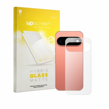 Face avant d’un emballage produit avec le logo de la marque upscreen. À côté, l’appareil Google Pixel 11 Pro (Arrière) est rep