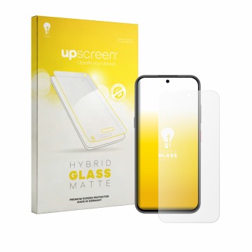 Face avant d’un emballage produit avec le logo de la marque upscreen. À côté, l’appareil ZTE Blade V80 Pro est représenté avec