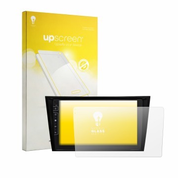 Face avant d’un emballage produit avec le logo de la marque upscreen. À côté, l’appareil Dynavin D10-W211 Premium est représen