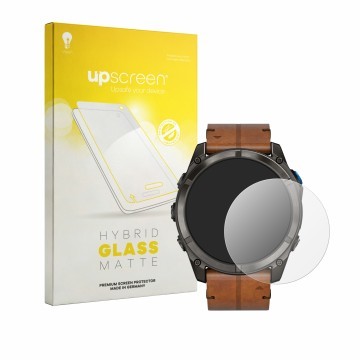 Parte frontale di una confezione del prodotto con il logo del marchio upscreen. Accanto è raffigurato il dispositivo Garmin D2