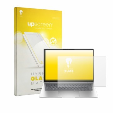 Face avant d’un emballage produit avec le logo de la marque upscreen. À côté, l’appareil HP EliteBook 6 G2i 14