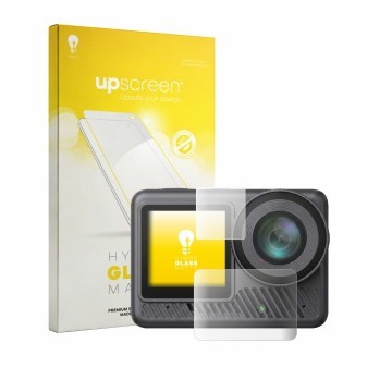 Vorderseite einer Produktverpackung mit dem Markenlogo upscreen. Daneben ist das Gerät Akaso Brave 8 Lite mit dem zugehörigen 