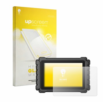 Parte frontal de un envase de producto con el logotipo de la marca upscreen. Al lado se muestra el dispositivo Topdon ONE Plus